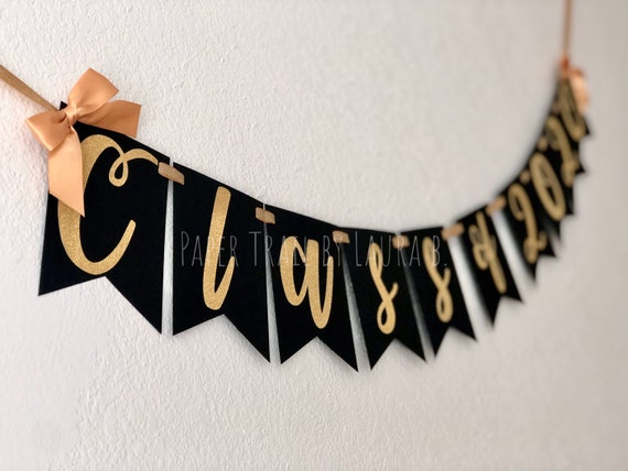 Class of 2020 Graduation Banner in Black and Gold with Bows. Graduation Party Decorations. H.S. or College Graduate. Customize your Colors! Il_570xn