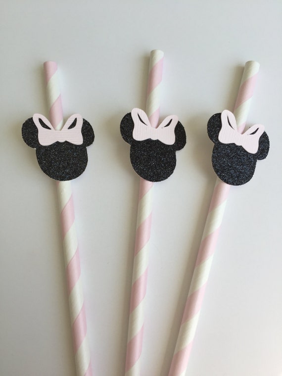 20 Minnie Mouse Inspired Paper Straws In Light Pink And Black