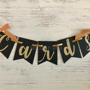 Cards Banner Sign in Black and Gold for Graduation Party.  Graduation Party Decorations. Class of 2025.  Graduation Cards.