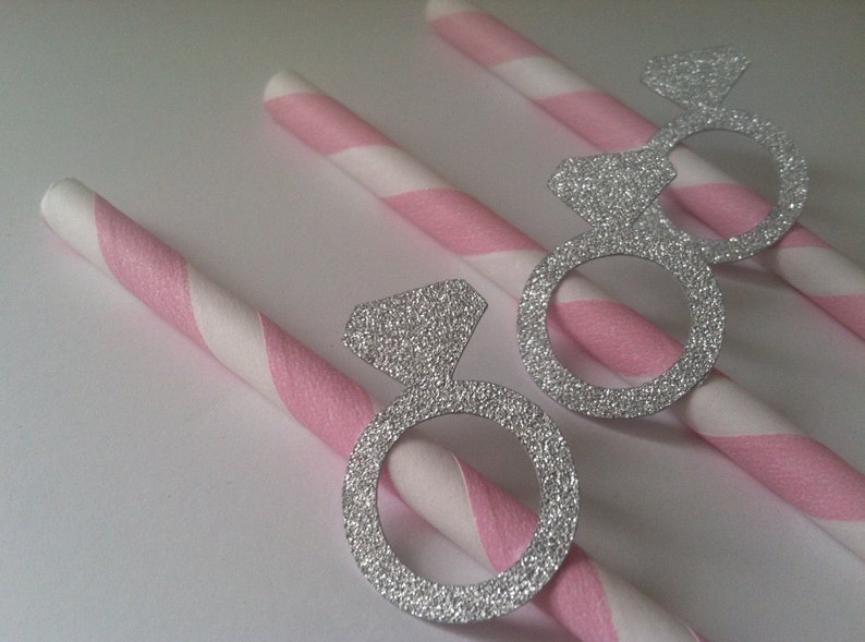 12 Silver Engagement Ring Paper Straws for Drinks. Bridal Etsy