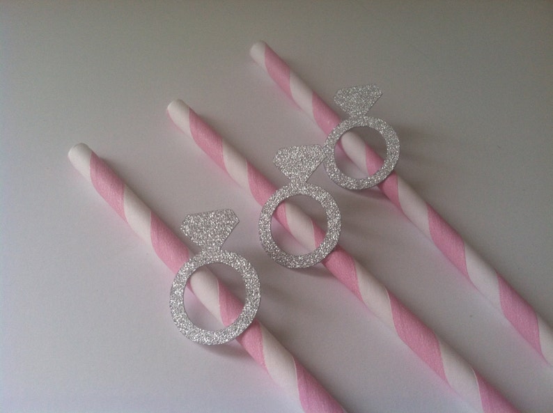 12 Silver Engagement Ring Paper Straws for Drinks. Bridal Etsy