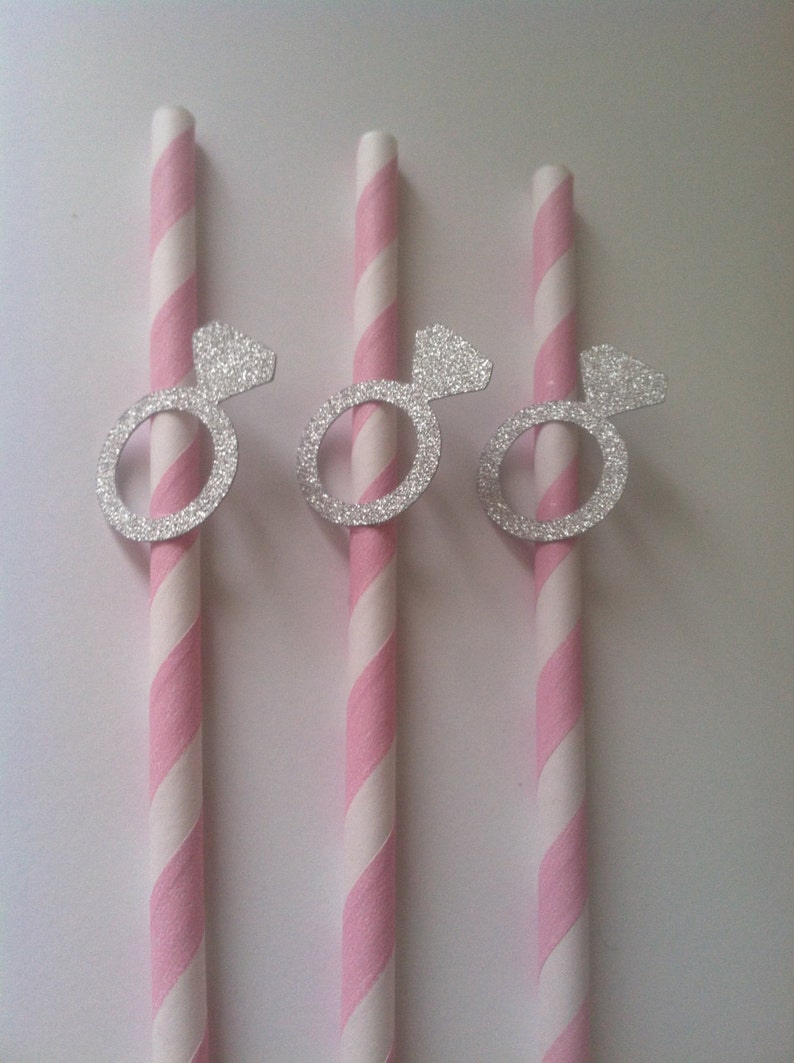 12 Silver Engagement Ring Paper Straws for Drinks. Bridal Etsy