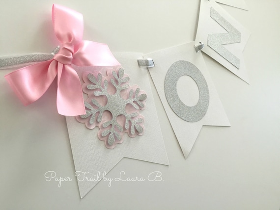 Winter Onederland Highchair Banner In Pink And Silver