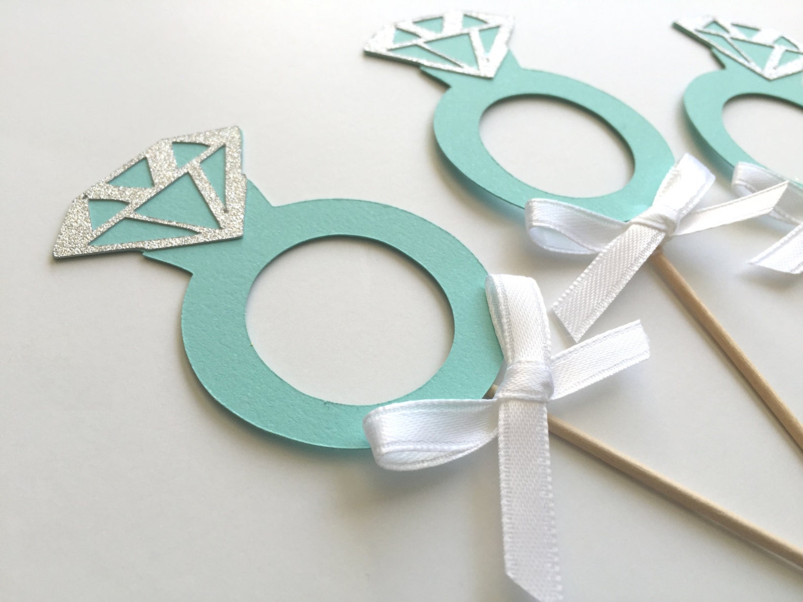 20 Engagement Ring Cupcake Topper. Aqua Blue Decorations. Etsy