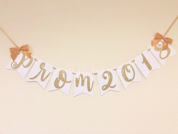 Prom 2021 Party Banner in White and Gold. Graduation Party Decorations. Grad Night Senior Pictures. Senior Dance. Customize your Colors! Il_570xn