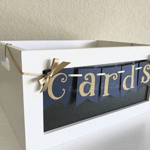 Cards Banner Sign in Navy Blue and Gold for Graduation Party.  Graduation Party Decorations. Class of 2023.  Graduation Cards.