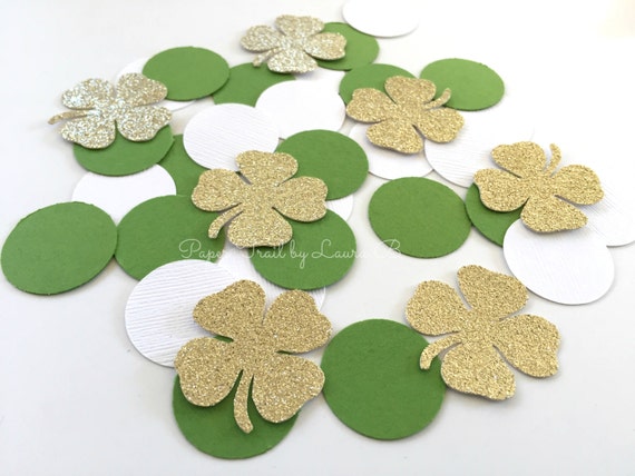 Lucky Shamrock's Confetti. Table Party Decorations. Green and Gold Glitter Lucky Shamrock. St. Patrick's Day Party. 50CT Il_570xn