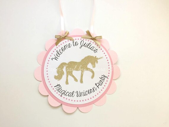 Magical Unicorn Welcome Sign in Pink and Gold. Party Welcome Sign, Door Sign. Unicorn Birthday Party Decorations. Customize Your Colors! Il_570xn