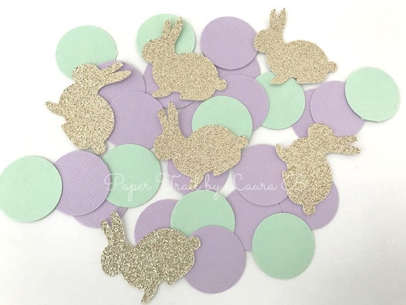 Bunny Party Confetti in Lavender, Mint and Gold Glitter for 1st birthday. Table Confetti. Party Decorations. Some Bunny is One! 50 Count. Il_570xn