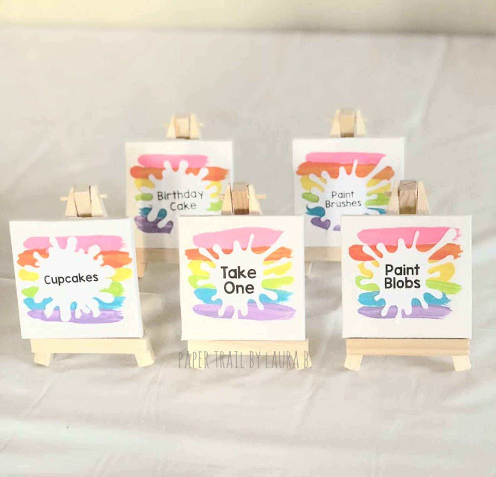 Art Party Food Label Mini Canvas and Easels. Rainbow Party Etsy