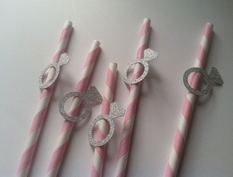 12 Silver Engagement Ring Paper Straws for Drinks. Bridal Etsy
