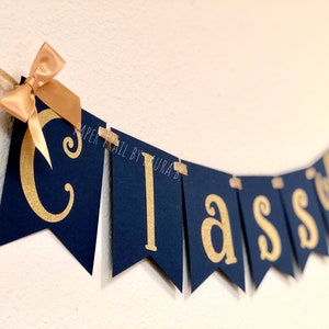 Class of 2023 Graduation Banner in Navy Blue and Gold.  Graduation Party Decorations.  Customize your Colors! LW