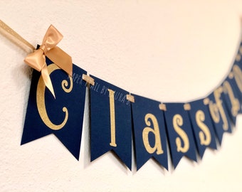 Class of 2023 Graduation Banner in Navy Blue and Gold.  Graduation Party Decorations.  Customize your Colors! LW