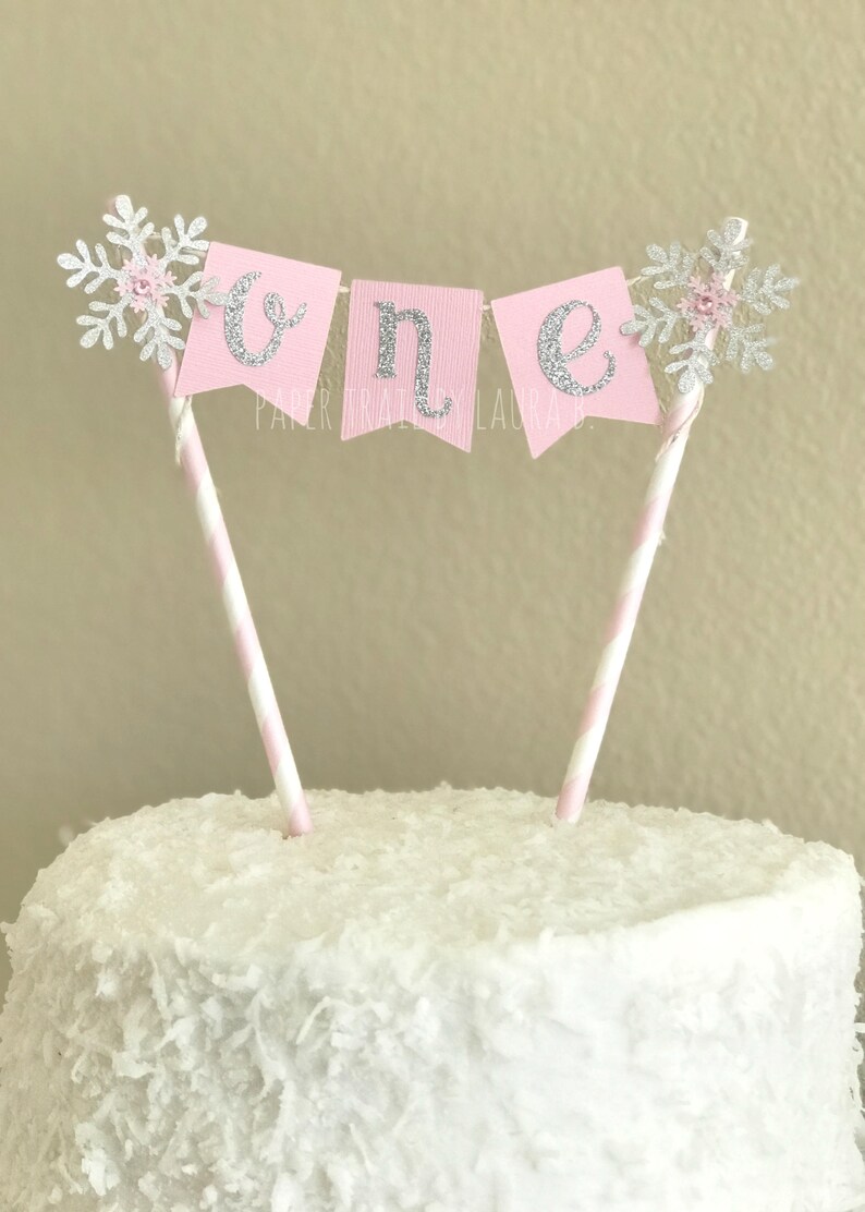 Pink & Silver Snowflake Birthday Cake Topper First Birthday | Etsy