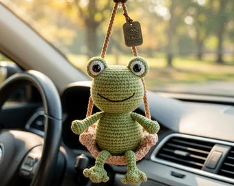 Patrón de ganchillo PDF para rana amigurumi en un columpio / Lindo peluche de rana / Rana amigurumi kawaii / Tutorial de ganchillo para animales DIY