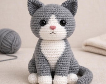 Modèle PDF au crochet Amigurumi chat réaliste, tutoriel peluche chaton réaliste, modèle animal au crochet détaillé, peluche bricolage pour chat