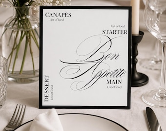 Moderne bruiloft menukaartsjabloon | Elegant zwart-witontwerp (directe download)