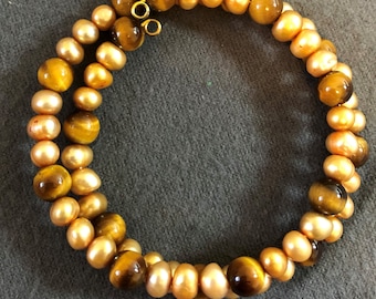 OOAK Champagne Pearls and Tigers Eye Bracelet