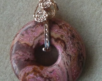 Brown and Pink Agate Circle of Life Pendant OOAK