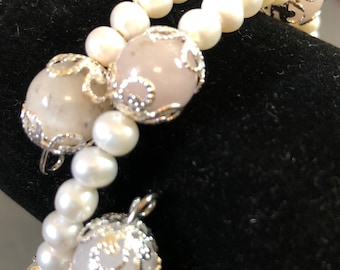 OOAK Pearl and Moonstone Wrap Bracelet