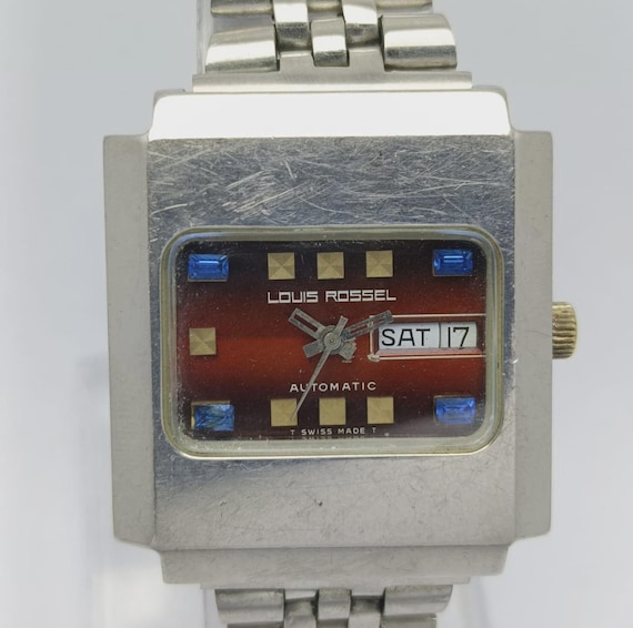 Louis Rossel 78224 Automatic Maroon Dial Day/Date Vintage Men’s Watch