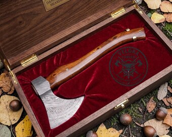 Handmade Damascus Axe, Rosewood Handle, Bearded Tomahawk, Bushcraft Camping Tool