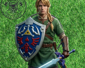 Zelda Hylian Shield Replica, Stainless Steel, Leather Grip, Cosplay Prop, Display Item