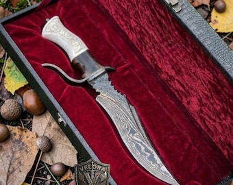 Damascus Steel Hunting Knife Handmade, Bowie Knife, Custom Fixed Blade, Damascus Bowie, Gift for Men Hand Forged Knife