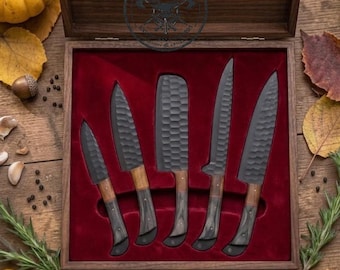Handmade Chef Knife Set Carbon Steel Kitchen Knives Wooden Handle Professional Chef Culinary Gift