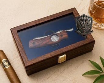 Handmade Damascus Cigar knife With Wooden Box Cigar Cutter