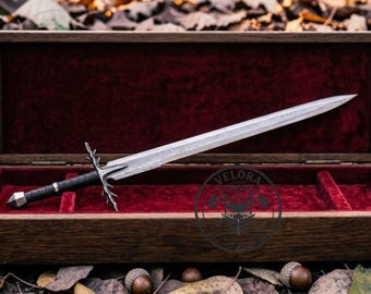 Handmade Dark Fantasy Sword, Gothic Warrior Blade, Medieval Longsword, Leather Wrapped Handle, Collectible Display Gift