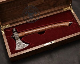 Handmade Damascus Axe, Rosewood Handle, Forged Steel Bushcraft Tool, Viking Hatchet Camping Gift