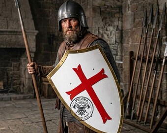 Handmade Steel Knight Shield: Crusader Cross Medieval Wall Decor (24 Inches)