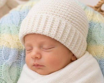Easy Crochet Baby Beanie Pattern PDF, Beginner Flat Crochet Hat, Ribbed Newborn Beanie 0-12 Months, Instant Download DIY Gift