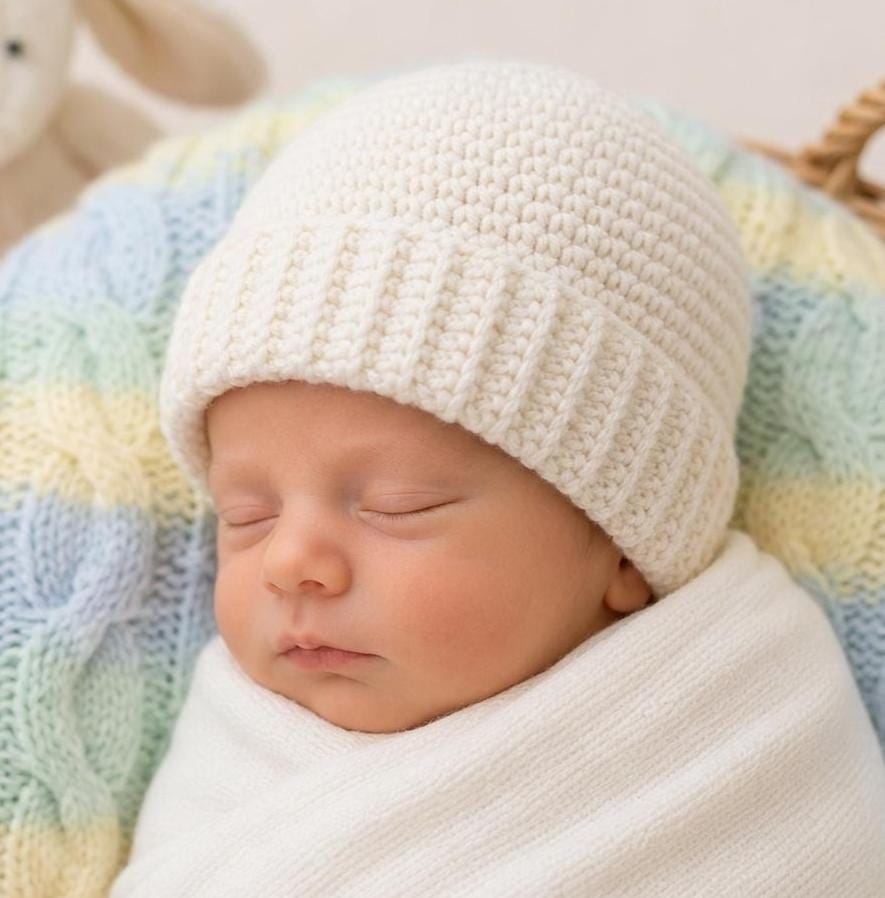 Easy Crochet Baby Beanie Pattern PDF, Beginner Flat Crochet Hat, Ribbed ...
