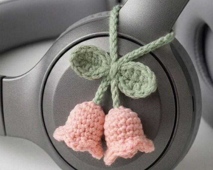 22 Crochet Headphone Cover Patterns, Strawberry, Star, and Fox Styles 6 Lily of the Valley Headphone Cottagecore Floral Headphone