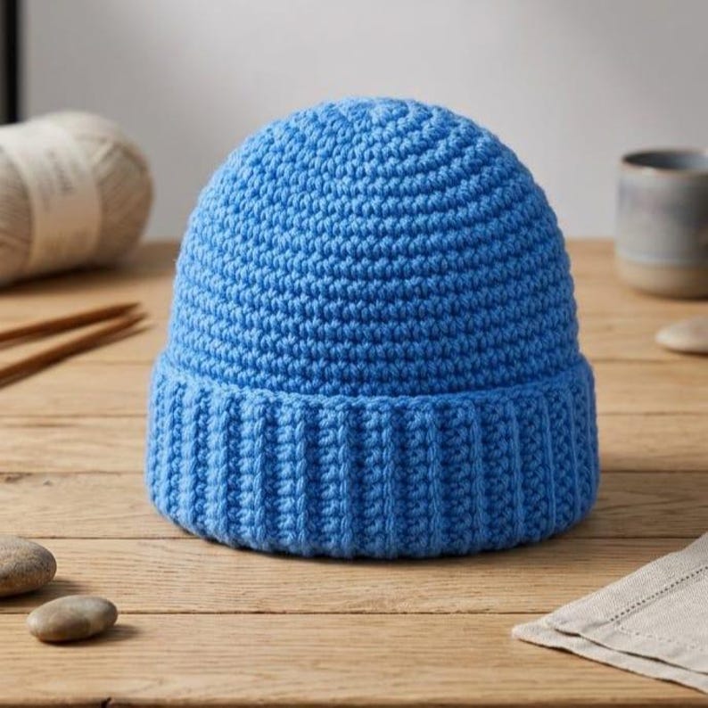 Easy Crochet Baby Beanie Pattern PDF, Beginner Flat Crochet Hat, Ribbed ...