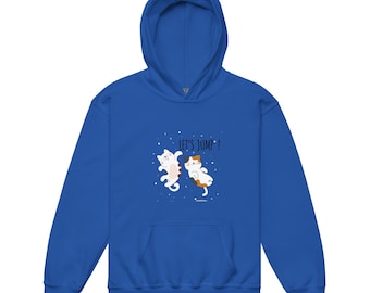 Youth Heavy Blend Hoodie | Whimsical Cat Design, Cozy Fleece, Safety Drawcords Removed