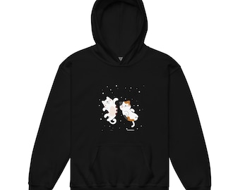 Youth Heavy Blend Hoodie | Whimsical Cat Design, Cozy Fleece, Safety Drawcords Removed