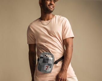 Utility crossbody bag | squares texture with number 7