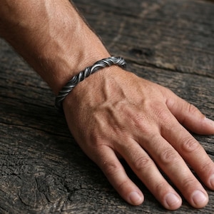 Viking Style Mens Bangle Bracelet, Norse Mens Cuff Bracelet,Celtic Medieval Jewelry,Boyfriend 21st or 30th Birthday Gift for Him or Yourself