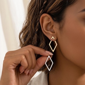 Geometric Ear Jacket Earrings, Unique Minimalist Stud Earrings for Women,Dainty Statement Dangle Earrings,21st or 30th Birthday Gift for Her