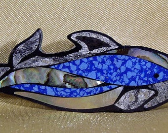 ARTISTIC HANDMADE Dolphin Brooch  Stone Shell Pin / Dolphin Art