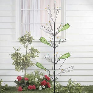 45" Black Metallic 4-Tier Bottle Fruit Tree Standing Decoration, Modern Decorative Display Stand, Tabletop or Floor Accent Decor