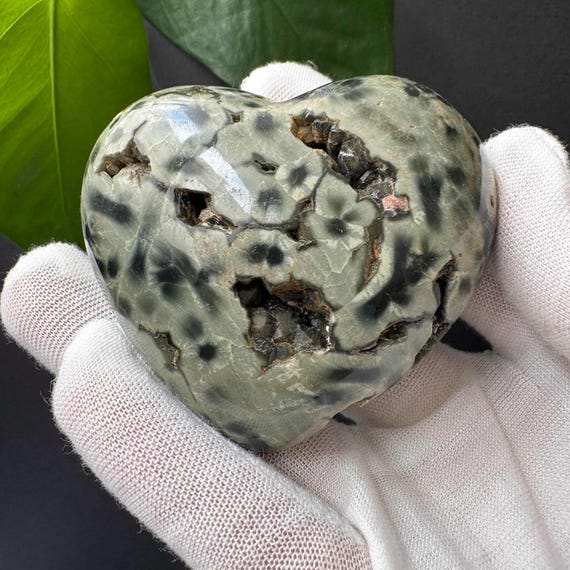 Natural Ocean Jasper Heart,Polished Orbicular Jasper Specimen, Unique Ocean Jasper Stone with Druzy Vugs, Healing Crystal Gift