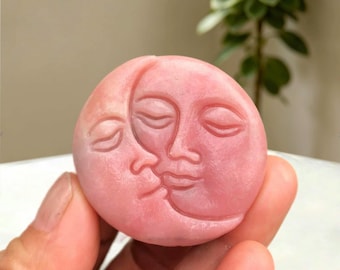 Natural Pink Opal Moon Face Carving,4cm Polished Gemstone Figurine, Celestial Crystal Decor, Romantic Healing Stone, Unique Hand-Carved Gift