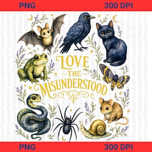 Love The Misunderstood PNG, Gothic Nature Animals PNG, Witchy Cottagecore Clipart, Dark Academia Sublimation Download