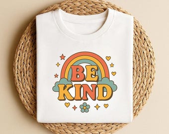 Retro Rainbow Be Kind Shirt, Positive Affirmation Tee, Motivational Gift