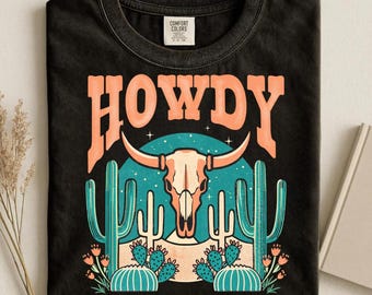 Western Skull Cactus T-Shirt, Retro Desert Graphic Tee, Boho Southwestern Apparel