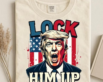 Trump Lock Him Up Graphic Tee, Patriotic USA Election Shirt, Vintage Style T-Shirt